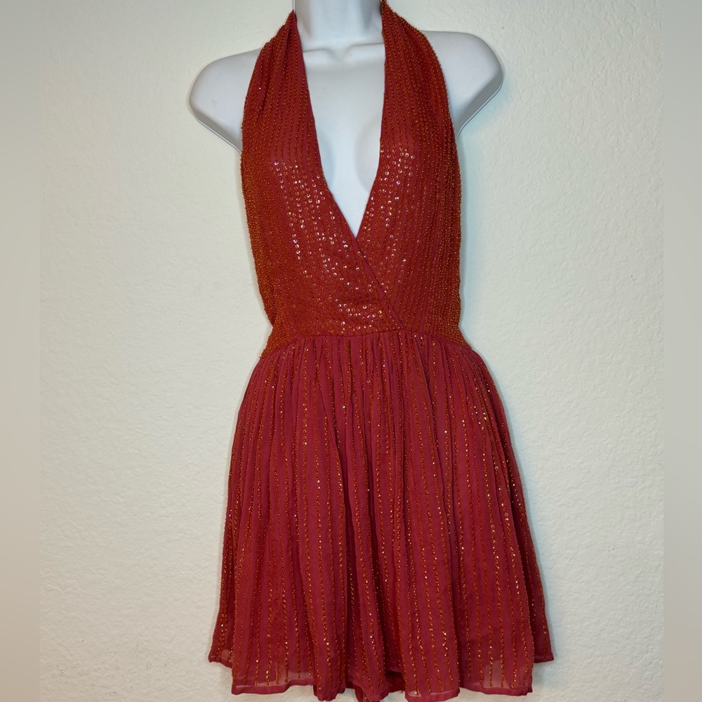 NWOT Hand beaded Halter dress XS
